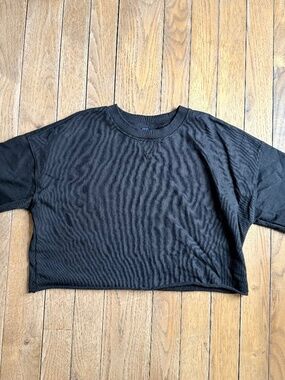 Gap French Terry Rolled Hem Cropped Sweatshirt Short Sleeve T-Shirt Black Medium